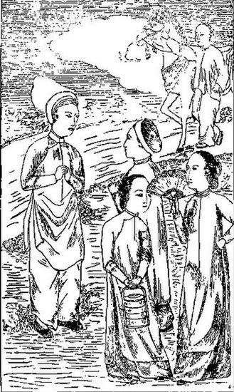 Kim Trọng xuất hiện. Hình từ Kim Vân Kiều Truyện tái bản năm 1911